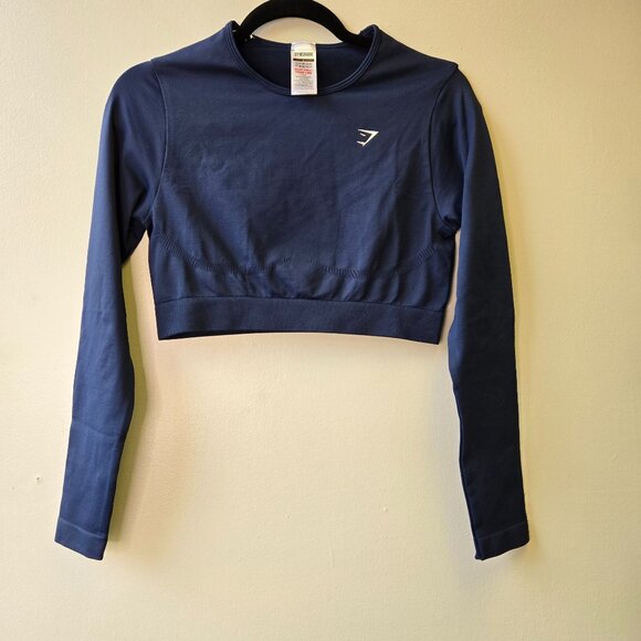 NWT Gymshark Navy Everyday Seamless Long Sleeve Crop Top L Body Fit - Picture 1 of 8